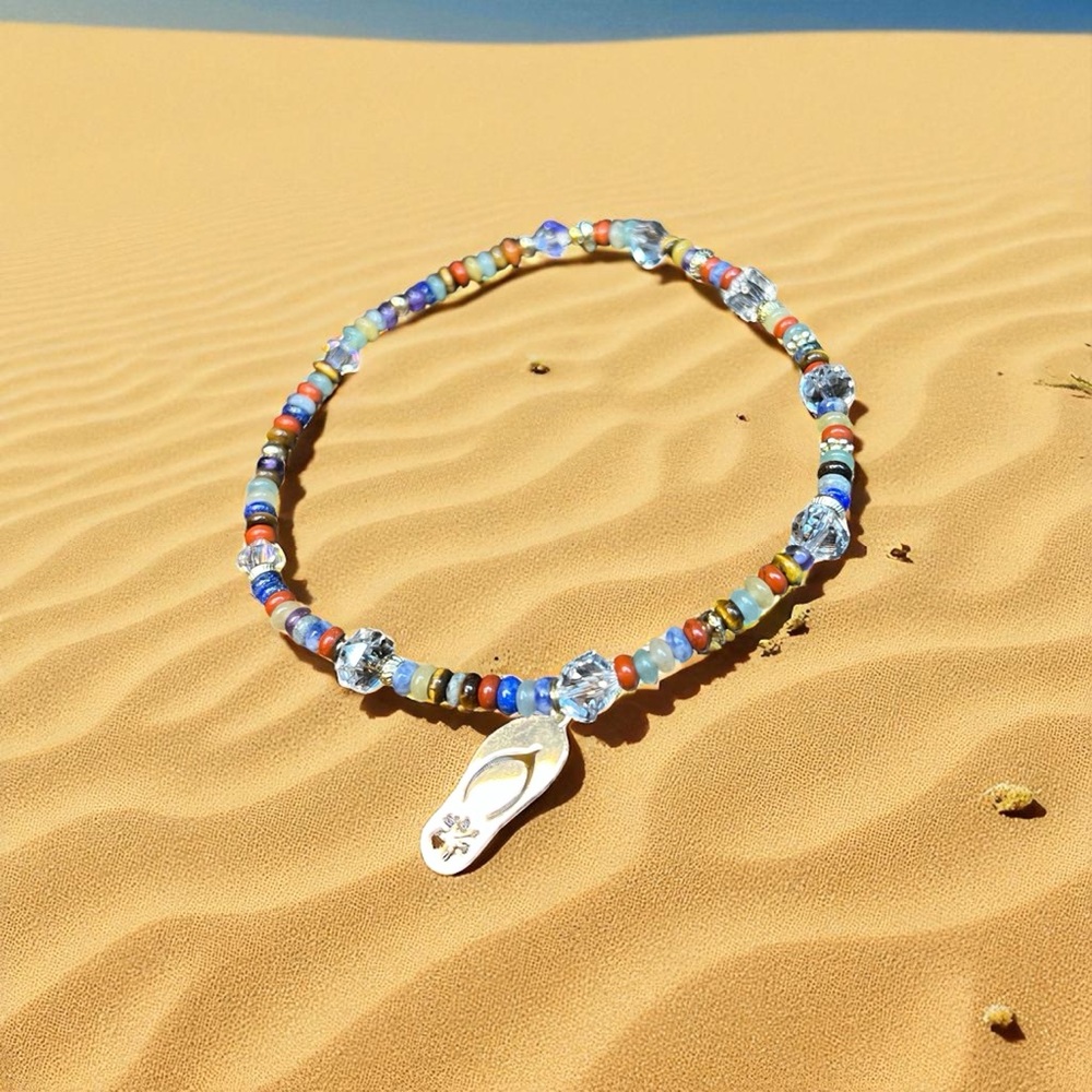 Colorful Beaded Anklet with Silver Charm